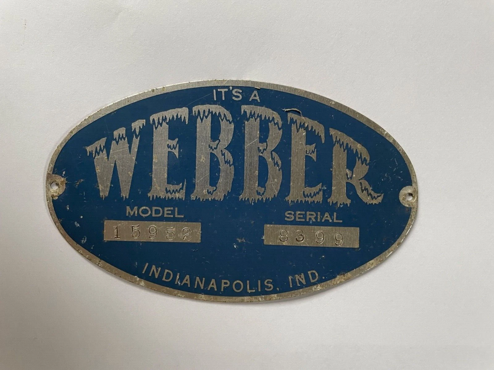 Vintage Webber Freezer Model & Serial # Plate Blue