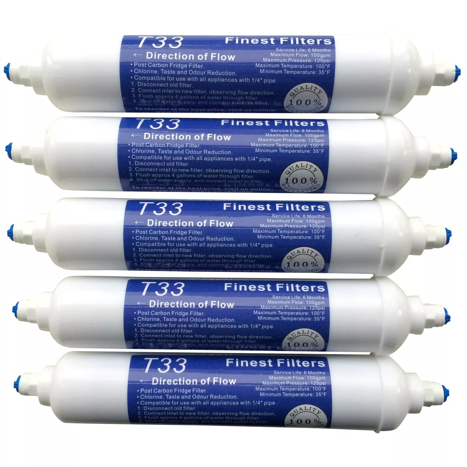 5 x In Line Fridge Water Filters Compatible with S
